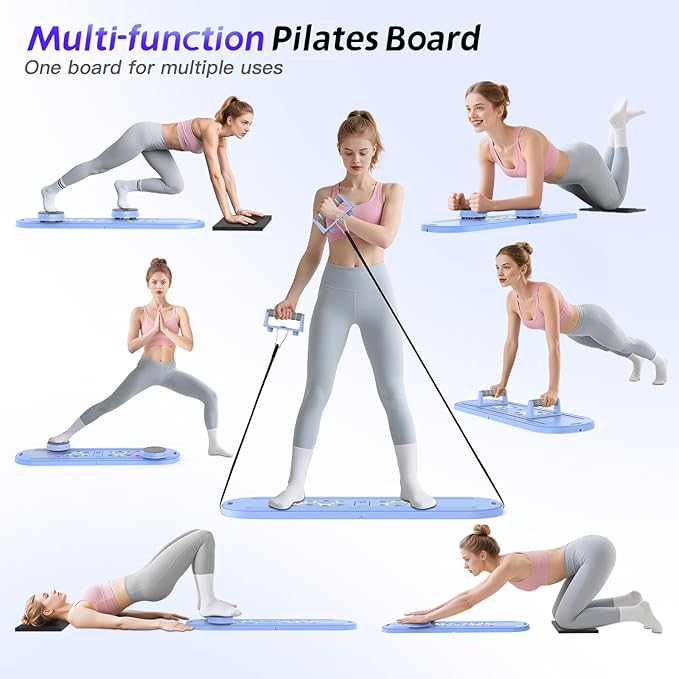Pilates Board Pilates Reformer Set for Women, 7 in 1 Foldable Pilates Equipment with Timer, Portable Pilates Machine for Home Workout, Fitness, Exercise, Ab, Core