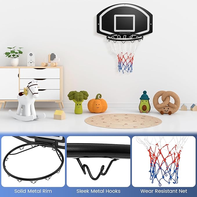 GYMAX Mini Basketball Hoop, Wall Mounted Basketball Hoop with Large Shatterproof Backboard, Weather Resistant Net & Mounting Hardware, Portable Indoor Outdoor Basketball Goal for Kids, Teens, Adults