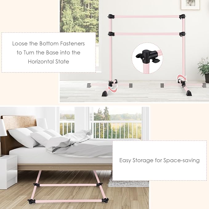 GOFLAME 4FT Ballet Barre Portable, Freestanding Double Ballet Barre Height Adjustable with Anti Slip Base, Heavy Duty Stretch Dance Bar for Home Workout