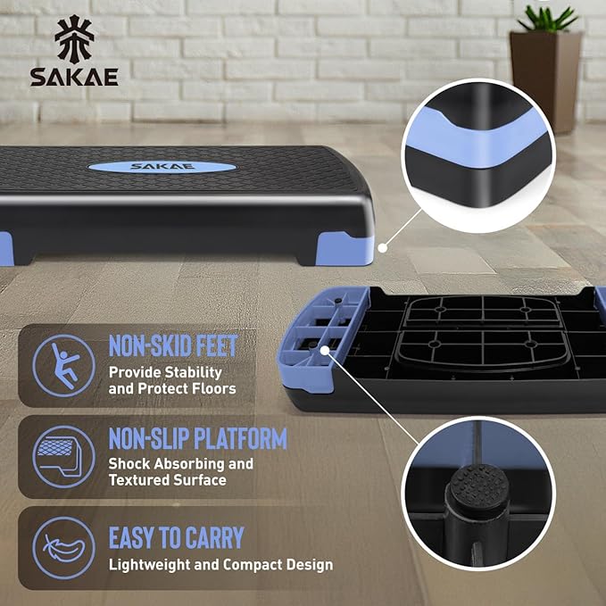 SAKAE Aerobics Step Platform Set with Weighted Vest & Measuring Tape, Adjustable Height 2 Level Risers Workout Step Trainer with Non-Slip Surface, Step Platform for Home Exercise, Multiple Colors