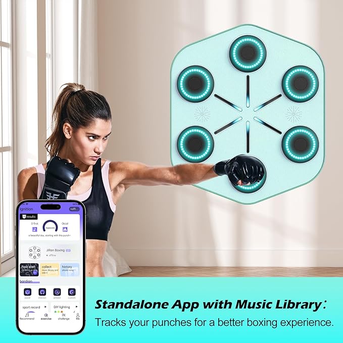 Smart Music Boxing Machine with app,Boxing Machine with Rhythm-Syncing Music and Lights，Wall-Mounted Interactive Punching Machine for Home and Gym Fitness.