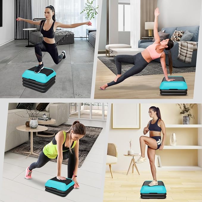 Height-Adjustable Step Aerobics Platform Fitness Equipment Stepper Trainer Exercise Step Platform with 4 Riser