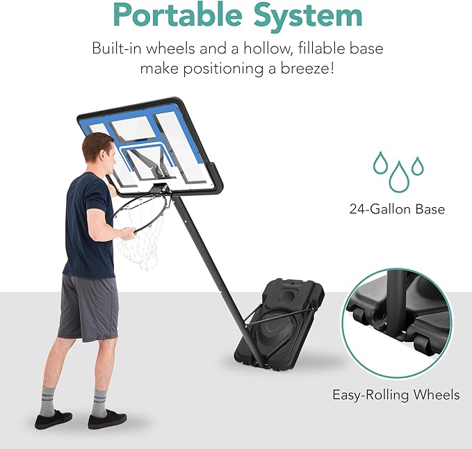 Best Choice Products 10ft Regulation Basketball Hoop, 7.5-10ft Height Adjustable Outdoor Goal w/Shock Absorbent Rim, Base Gel, 2 Wheels