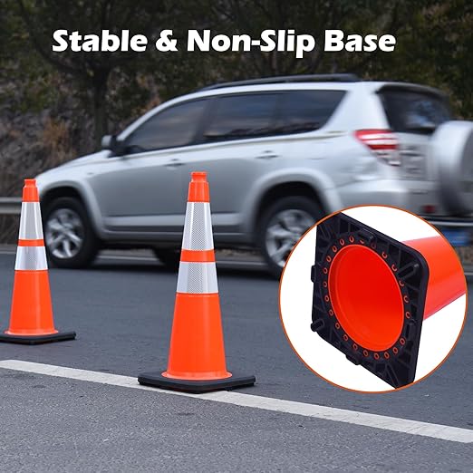 8 Pack 28" inch Orange PVC Traffic Cones with Reflective Collars and Weighted Black Base, Durable Safety Cones for Roadwork, Parking and Crowd Control