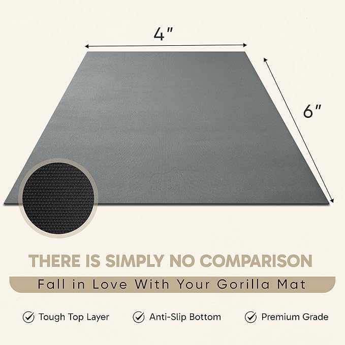 Gorilla Mats Premium Large Exercise Mat – 6x4', 7x4', x7x5', 8x4', 10x4' (1/4" Thick) Ultra Durable, Non-Slip, Workout Mat for Instant Home Gym Flooring – Great on Any Floor – Use With or Without Shoes