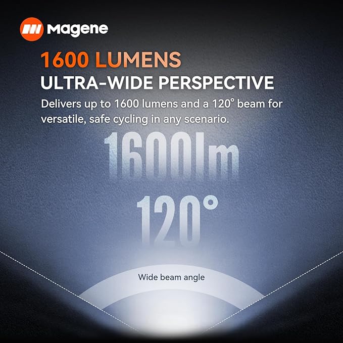 Magene AT1200/1600 Smart Bike Headlights - Bright 1200/1600 Lumens, 85h Battery, Rechargeable Bicycle Light Front, Compatible with Garmin Edge 530+