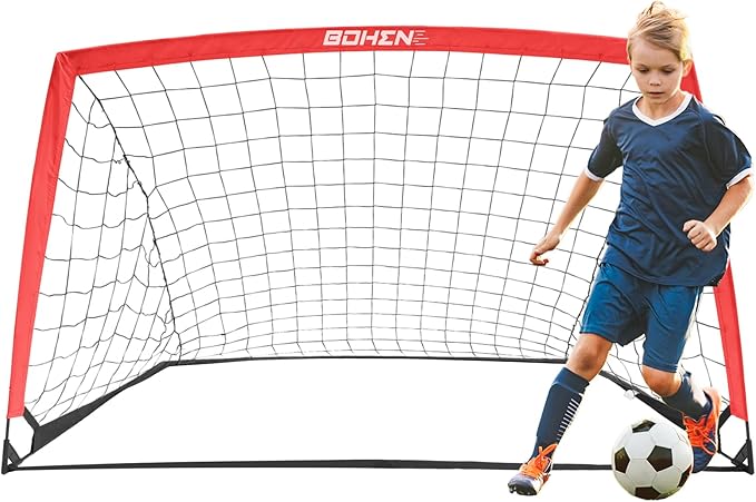 BOHEN 11x5.5 FT/9x5 FT/6x4 FT Portable Metal Soccer Goal for Backyard with Carry Bag - Fun for Outdoor Indoor Training Games for Kids and Adult, Easy Storage and Transportation