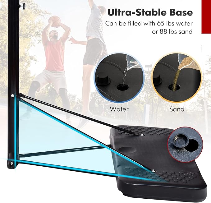 Goplus Portable Basketball Hoop Outdoor, 6.5FT- 10FT Height Adjustable Basketball Stand with Wheels, 44Inch Backboard, Fillable Base, Indoor Outdoor Basketball Goal System for Adults