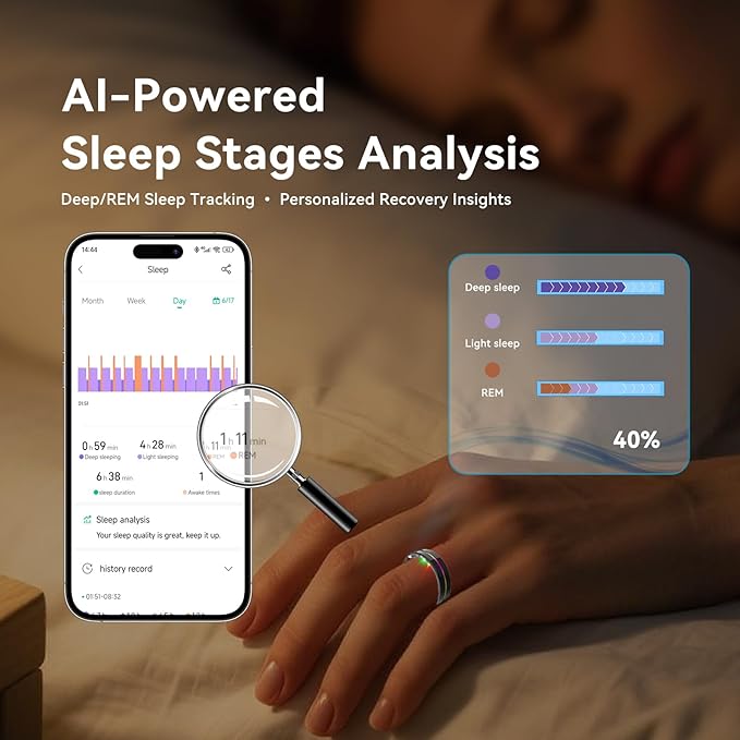 Smart Ring for Women Men,Health Fitness Tracker with Sleep/Blood Pressure/Oxygen Monitoring, Heart Rate & Activity Tracking,IP68 Waterproof, 7-Day Battery,No Subscription Fee 3-Black 7