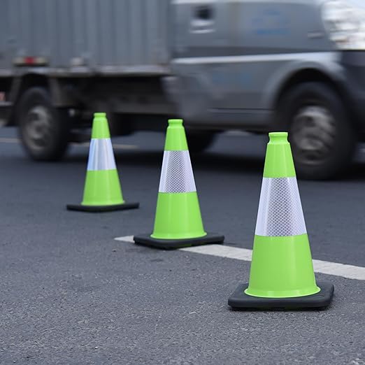 4 Pack 18" Green Traffic Safety Cones – High-Visibility PVC Cones with Weighted Black Base for Construction, Parking, and Crowd Control (18 inch -4 Pack)