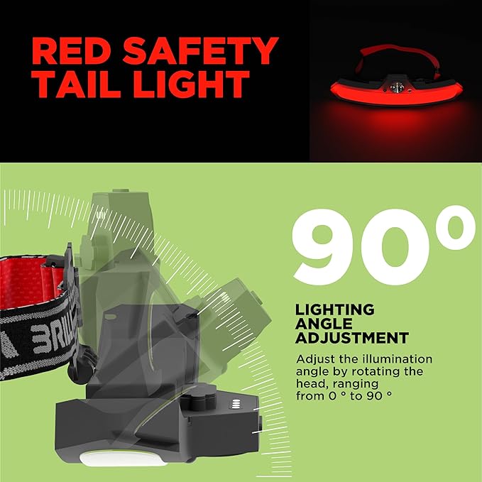 3 Pack LED headlamp rechargeable, 1200 mAh battery head lamp with 6 lightning modes, Red safety headlight with adjustable light angle, led headlights high and low beam for camping, hiking, running
