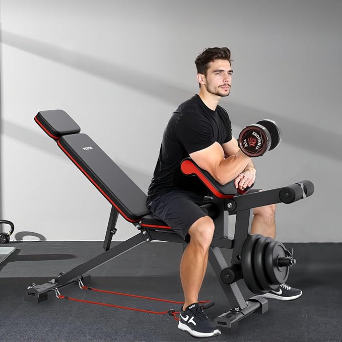 VEVOR Weight Bench, 800lbs Adjustable Weight Bench Press for Full Body Workout, Exercise Sit up Bench for Home Gym Strength Training, Flat Bench with with Leg Extension, Preacher Pad, Fast Adjustment