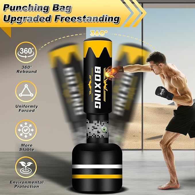 Upgrated Standing Punching Bag for Adults with Automatic Built in Air Pump, 71'' Heavy Bag Boxing Equipment with 12OZ Gloves Kicking Bag for Beginner Training MMA Muay Thai Fitness Kickboxing Home Gym