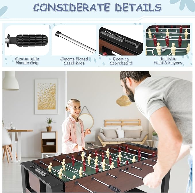 54” 4-in-1 Swivel Multi-Game Table - Combo Game Table Set for Kids, Adults - Indoor and Outdoor Arcade Sports Table - Air Hockey, Billiards, Foosball, Ping Pong for Home, Game Room