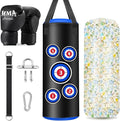 Hanging Punching Bag for Kids, 2FT PU Leather Kicking Bag with Boxing Bag Gloves, Heavy Bag Boxing Equipment for Training Karate Muay Thai Kick Taekwondo(Unfilled)