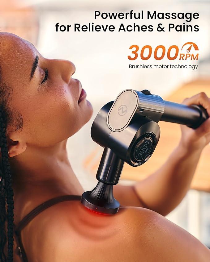 Massage Gun with Heat,Deep Tissue Handheld Percussion Back Massager for Muscle/Neck/Body Pain Relief with Long Extension Retractable Handle,32-Speeds,Foldable,5 Adjustable Angles,with Carry Case