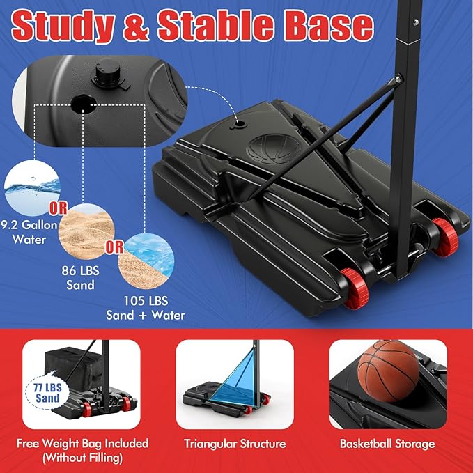 Goplus Portable Basketball Hoop Outdoor, 5FT-10FT Height Adjustable Basketball Stand System with Shatterproof Backboard, Weighted Bag, Indoor Outside Court Basketball Goal for Kids Youth
