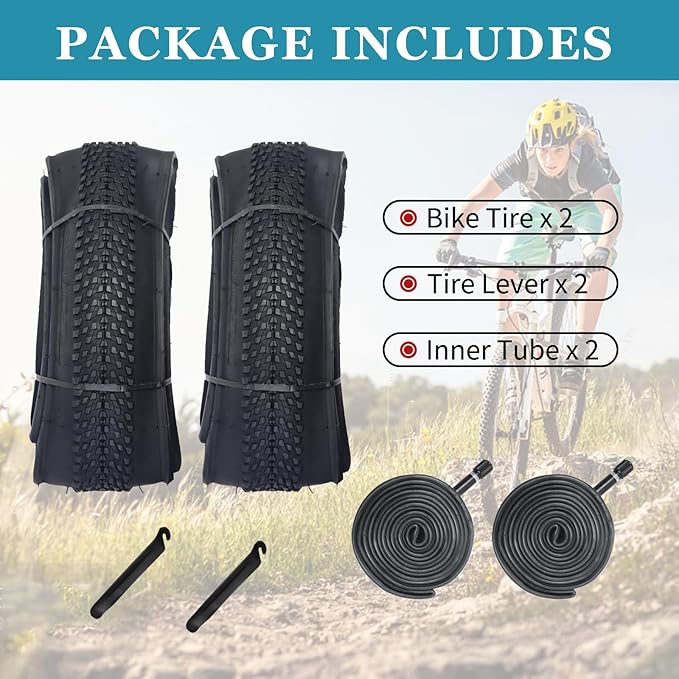 Mountain Bike tire, 24x1.95/26x1.95 Folding Replacement Bicycle Tires with Tire Levers and Tire Tubes, 24''/26'' Mountain Bicycle Tire for MTB Off-Road Bicycle Cycling