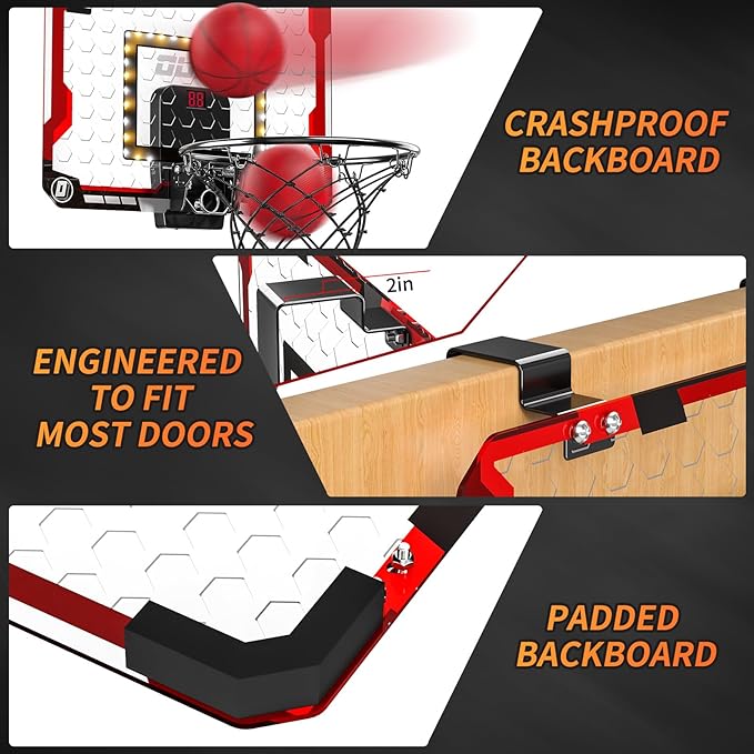 TEMI Indoor Basketball Hoop for Kids, Door Room Basketball Hoop,Mini Basketball Hoop with 4 Balls, Basketball Toys for 3 4 5 6 7 8 9 10 11 12 Year Old Boys