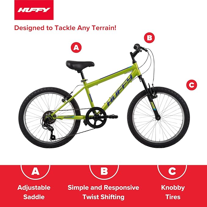 Huffy Stone Mountain Hardtail Mountain Bike for Boys/Girls/Men/Women, 20"/24"/26" Sizes, 6 or 21 Speed Shimano Twist Shifting, Front or Dual Suspension, Comfort Saddle, Sleek Colors