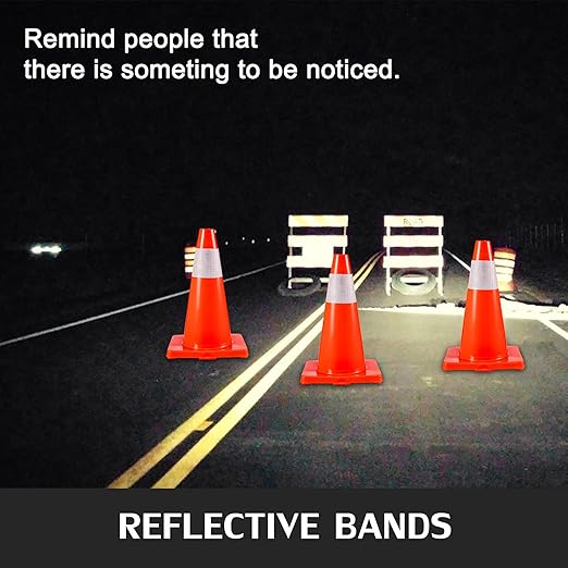 VEVOR 12Pack 18" Traffic Cones, Safety Road Parking Cones PVC Base, Orange Traffic Cone with Reflective Collars, Hazard Construction Cones for Home Traffic Parking