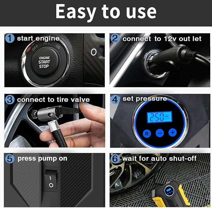 Digital Air Compressor for Car Auto Pump Portable Tire Inflator with LED Light DC 12V