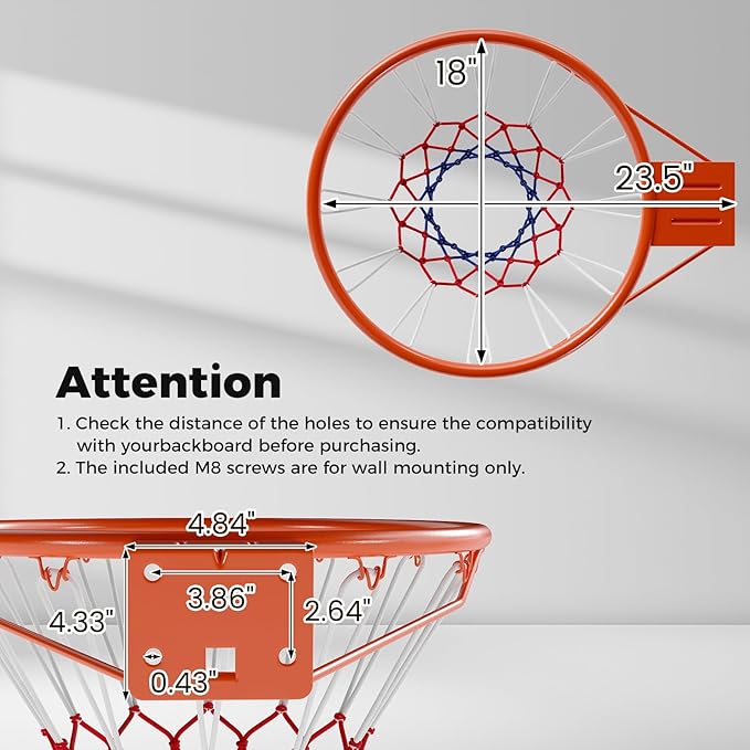 Goplus 18’’/15’’ Replacement Basketball Rim, Wall Door Mounted Basketball Hoop with All Weather Net, Indoor Outdoor Hanging Basketball Rim Goal Outside