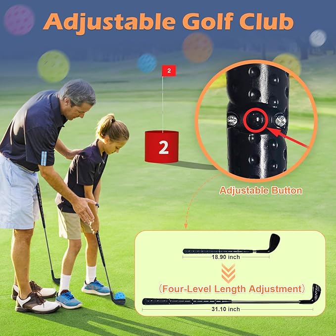 FOOING Golf Game with 2 Clubs, 9 Hole Practice Golf Backyard Game Set for Adults and Family Outdoor Indoor, Plastic Battle Yard Game with Balls and Flag for Lawn, Beach, Camping and Park