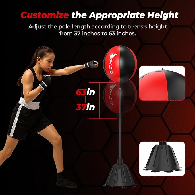 Owlsky Punching Bag with Stand, Boxing Bag for Adults, Adjustable Height, Stress Relief & Fitness