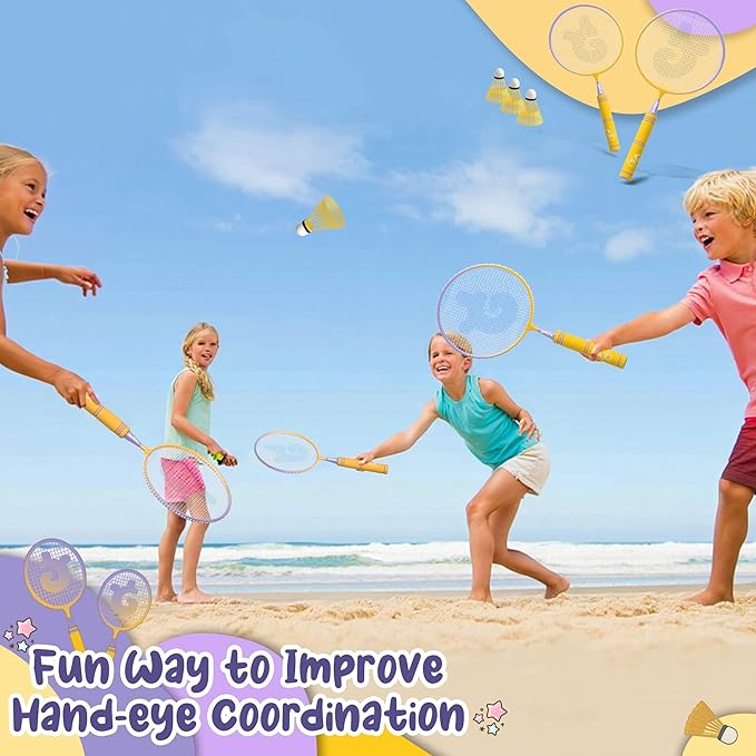 JOY SPOT! Kids Badminton Rackets Set with Soft Grip, Oversize & Lightweight Shuttlecocks Racquet with Carry Bag for Children Youth, 2 Player Sport Game for Indoor Outdoor Backyard