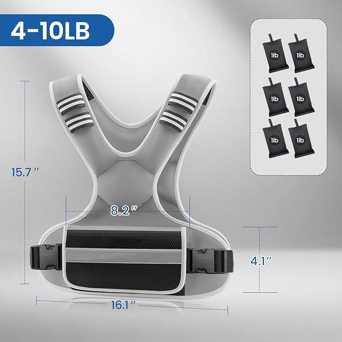 Adjustable Weighted Vest Woman 4-10lb/12-18lb/20-32lb Weighted Vest Men with 6 Ironsand Weights, Shoulder Pads and Large Pocket for Walking Running Crossfit Strength Training