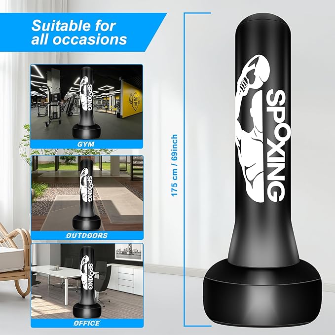 Freestanding Punching Bags for Adults Teens - 70" Heavy Bag with Stand Men Standing Boxing Inflatable Kickboxing Training MMA Muay Thai Fitness