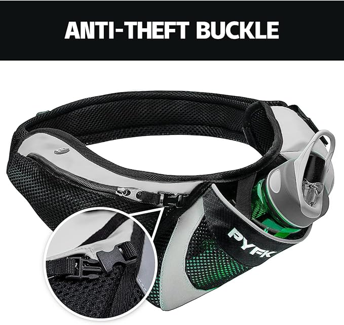 PYFK Running Belt Hydration Waist Pack with Water Bottle Holder for Men Women Waist Pouch Fanny Bag Reflective