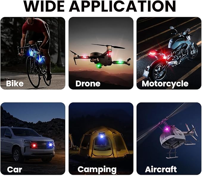 8PCS Wireless LED Strobe Lights with Remote Control, RGB 8 Colors Multifunction, USB Charging Waterproof Anti-Collision Tail Warning Mini Light for Car Motorcycle Trucks Bike Drone Aircraft (8)