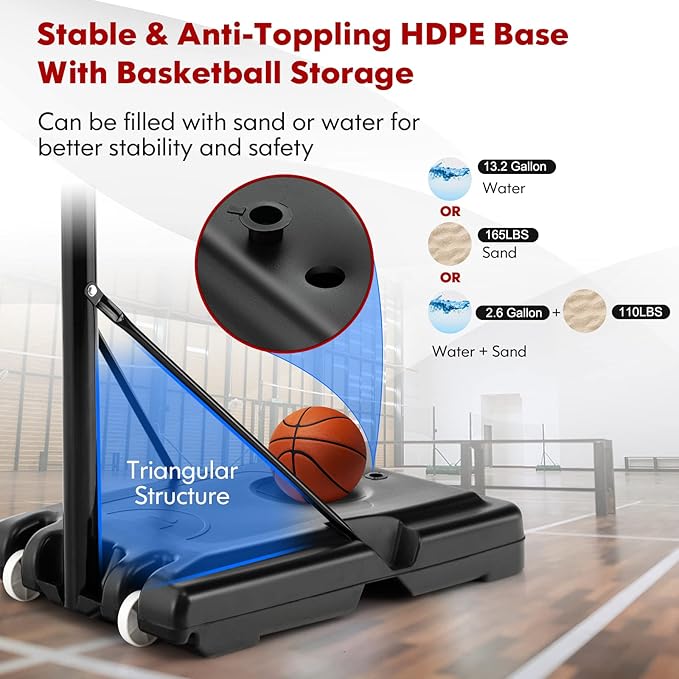 Goplus Portable Basketball Hoop, 10FT Height Adjustable Basketball Goal w/44‘’ Shatterproof Backboard, Outdoor Basketball Stand for Adults Backyard Driveway