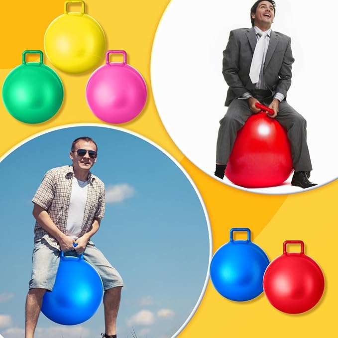 Lewtemi 5 Pcs Hopper Ball 29 Inch Outdoor Games Jumping Hopping Inflatable Bouncing Ball with Handle and Air Pump for Kids Adults Sport Field Playground Exercise Obstacle Course