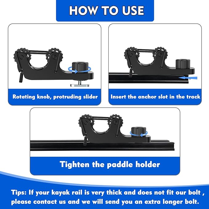 1006 2 PCS Adjustable Kayak Paddle Holder Track Mount Fits Various Shaft Diameters –Universal Rail Mount for Paddle, Fishing Rod, Net – Kayak Accessories for Fishing & Touring