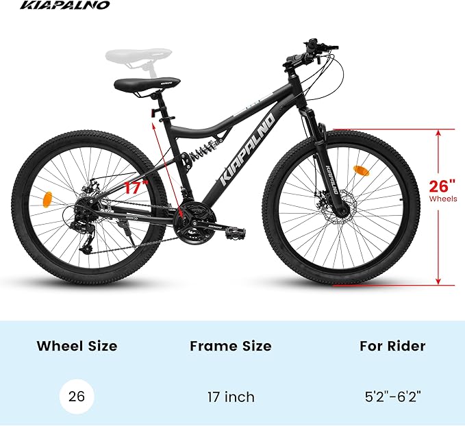 Mountain Bike 24 26 27.5 Inch, Dual Full Suspension Mens Womens Bike, 21 Speeds Dual Disc Brake Carbon Steel Bike, Boys Mens Mountain Bike for School Work Summer Camping, Birthday Gift Choice