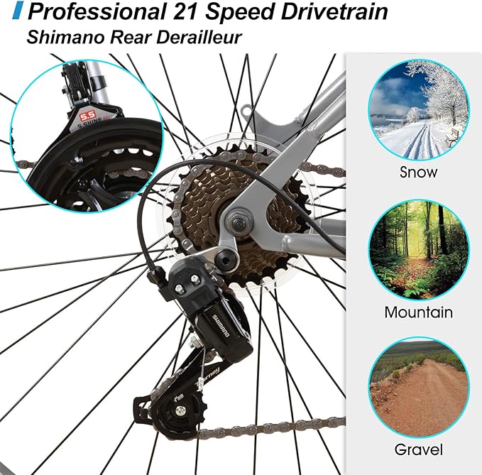 HILAND 26 27.5 29 Inch Mountain Bike, Mens and Womens MTB with 21 Speeds, High-Tensile Steel Frame, V Brake, Hardtail Bicycle for Adults