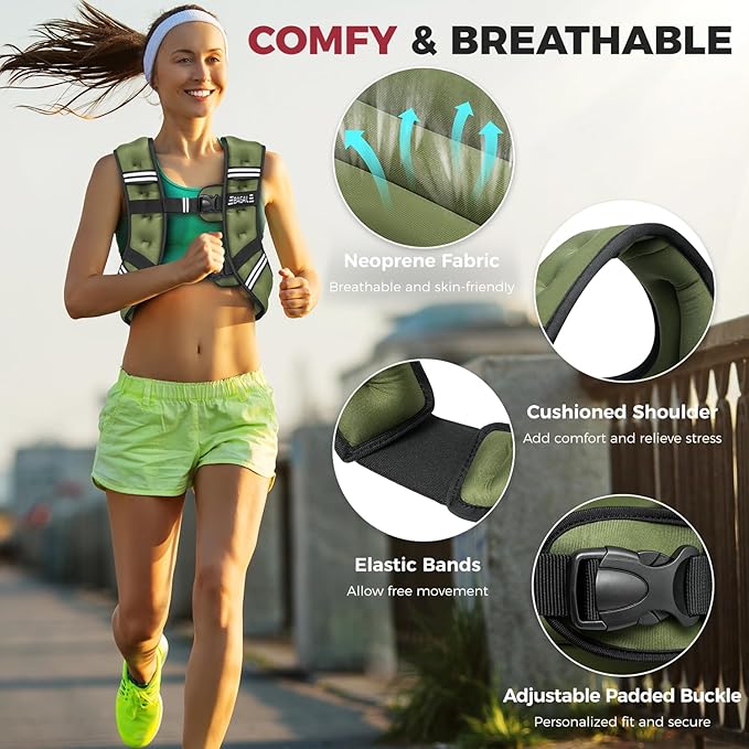 BAGAIL Weighted Vest, 5lbs/8lbs/10lbs/12lbs/15lbs/20lbs/25lbs/30lbs Weight Vest with Detachable Phone Pouch, Rucking Vest for Women, Men, Walking, Weight Loss, Training, Running