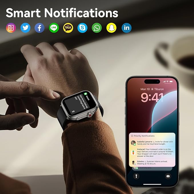 Smart Watch for Men Women, 1000 mAh 100 Day Battery Life, 1.85" Fitness Tracker Bluetooth Call/Make Calls, IP68 Waterproof, 120+ Sport Modes, 24/7 Heart Rate/Sleep Monitor Fitness Watch, iOS/Android