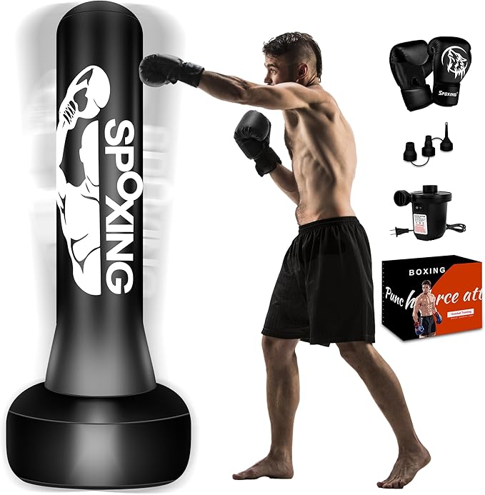 Freestanding Punching Bag for Adult Teens, 70" Heavy Punching Bag with Boxing Gloves and Electric Air Pump for Beginners Kickboxing Training MMA Muay Thai Fitness Office Home Gym