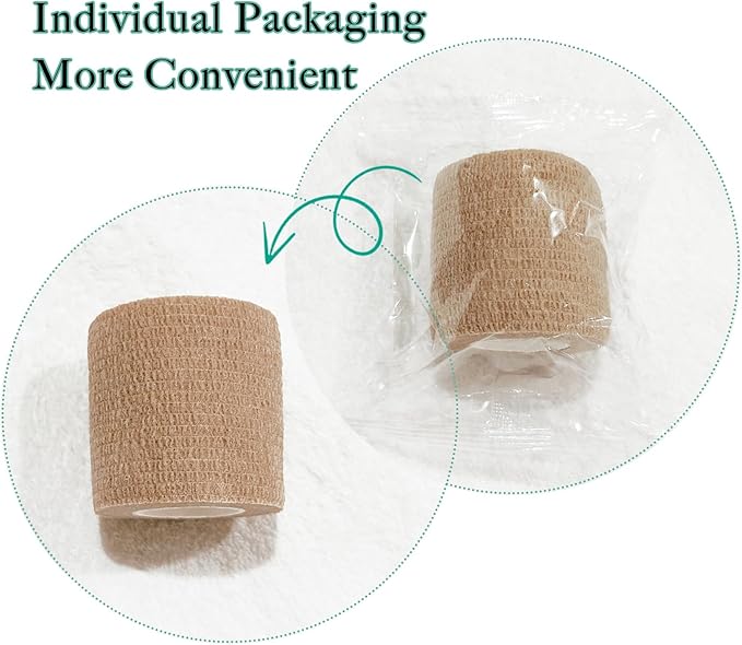 48 Pcs Self Adhesive Bandage Wrap 2"" X 5 Yards Elastic Cohesive Bandage Wrap Bandage Wrap Rolls Elastic Self-Adherent Tape for Stretch Athletic, Sports, Wrist, Ankle, Skin