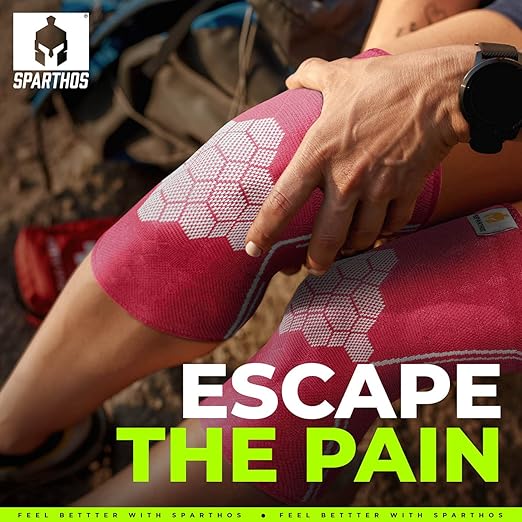 Sparthos Knee Compression Sleeves by (Pair) – Joint Protection and Support for Running, Sports, Knee Pain Relief (Flamingo Pink, Small)