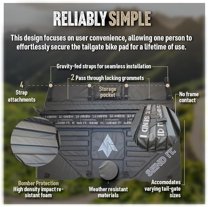 Send It. High Roller Tailgate Bike Pad V2 - Truck Accessories for Mountain Bikers, BMX Bikes, Ebikes & More (Mid Size)