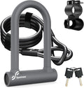 Sportneer Bike Lock - Heavy Duty Anti Theft Bike U Lock with 5ft Security Steel Cable - 17mm Shackle Bicycle U-Locks with Keys & Sturdy Mounting Bracket for Road, Mountain, Electric Bike, Grey