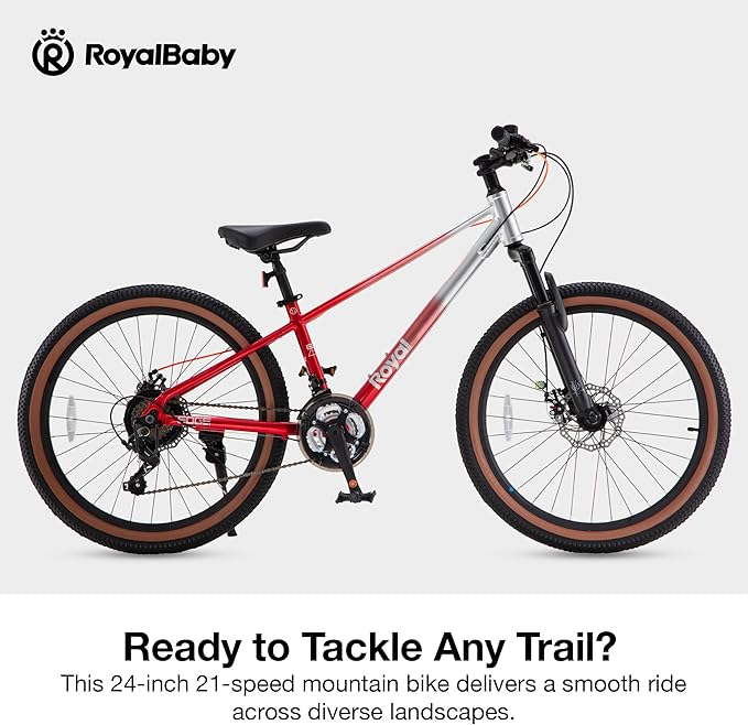 RoyalBaby Kids Mountain Bike for Boys and Girls, Ultra-Light Aluminum 20-24 Inch Wheel Bicycle for 6-14 Years Old Children, 7/21-Speeds Drivetrain