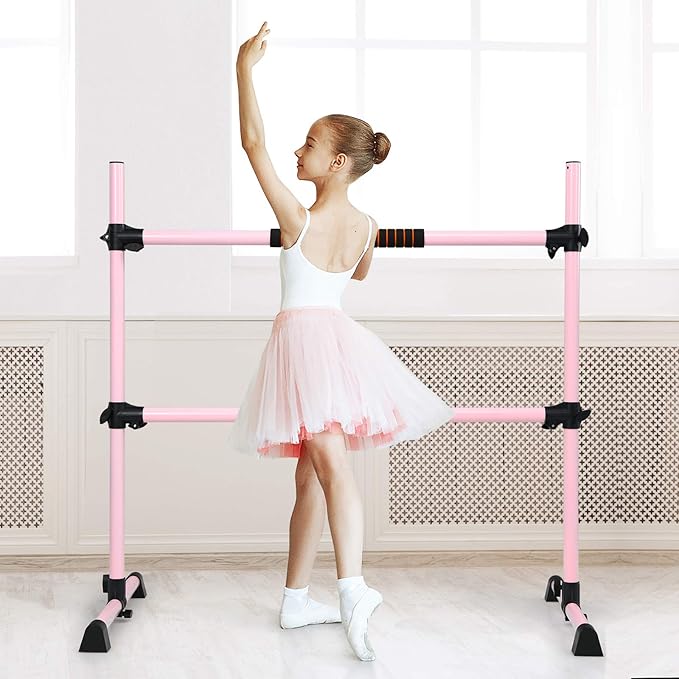 GOFLAME Ballet Barre Portable Double, 4FT Freestanding Ballet Barre Adjustable, Heavy Duty Dancing Stretching Ballet Bar for Home, Dance Barre, Fitness Ballet Bar
