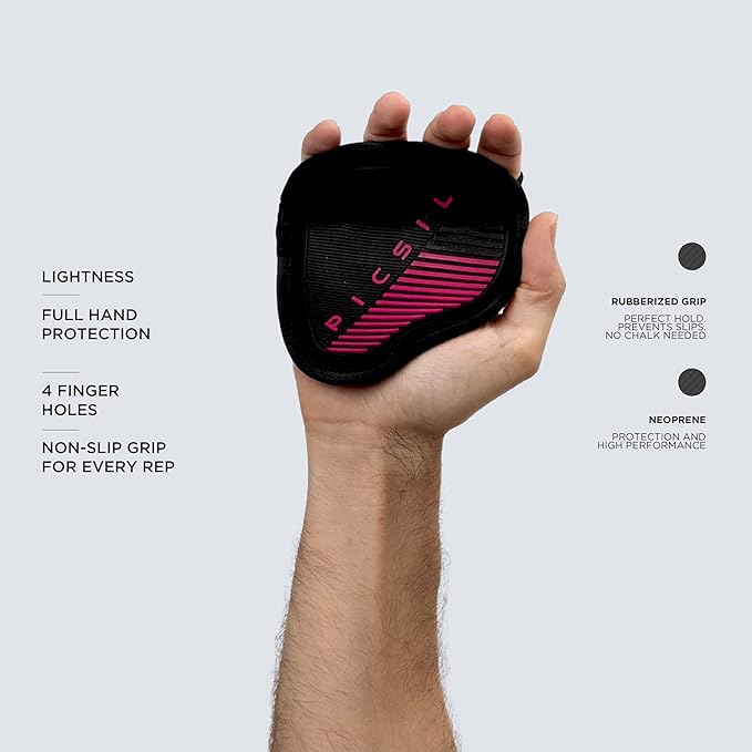 PICSIL - Fitness Grips Pads | Alternative to Gym Gloves | Strong Neoprene Grip for Weightlifting & Cross Training | Suitable for Men & Women | Design for Dumbbells and Pull Ups | One Size |