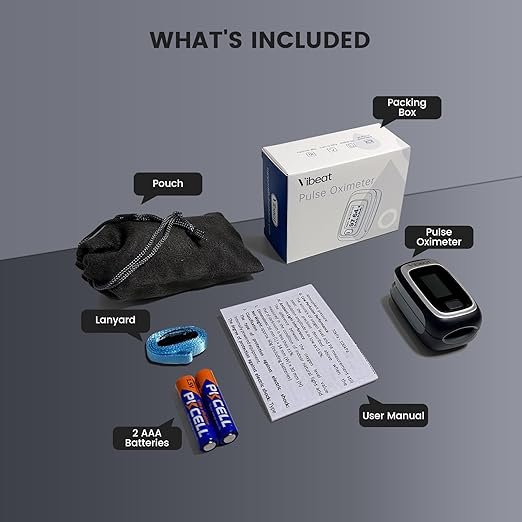 Bluetooth Fingertip Pulse Oximeter, Vibeat SPO2 Monitor with Vihealth APP, Portable Finger Oxygen Sensor with Pulse Rate, Batteries and Lanyard Included, Black